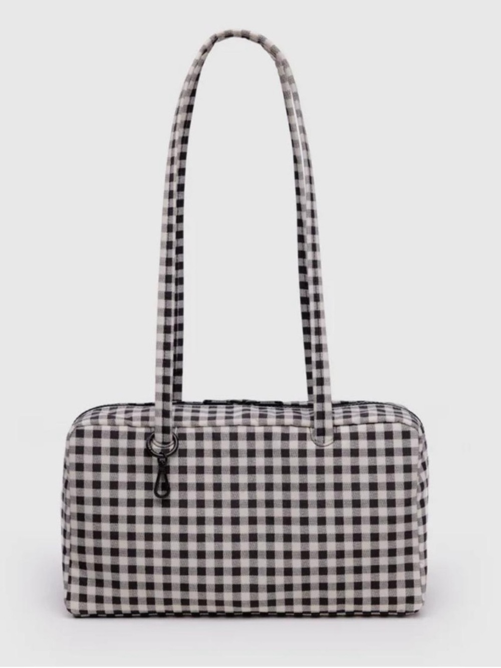 BAGGU: Black & White Gingham Bowler Bag Regular Size